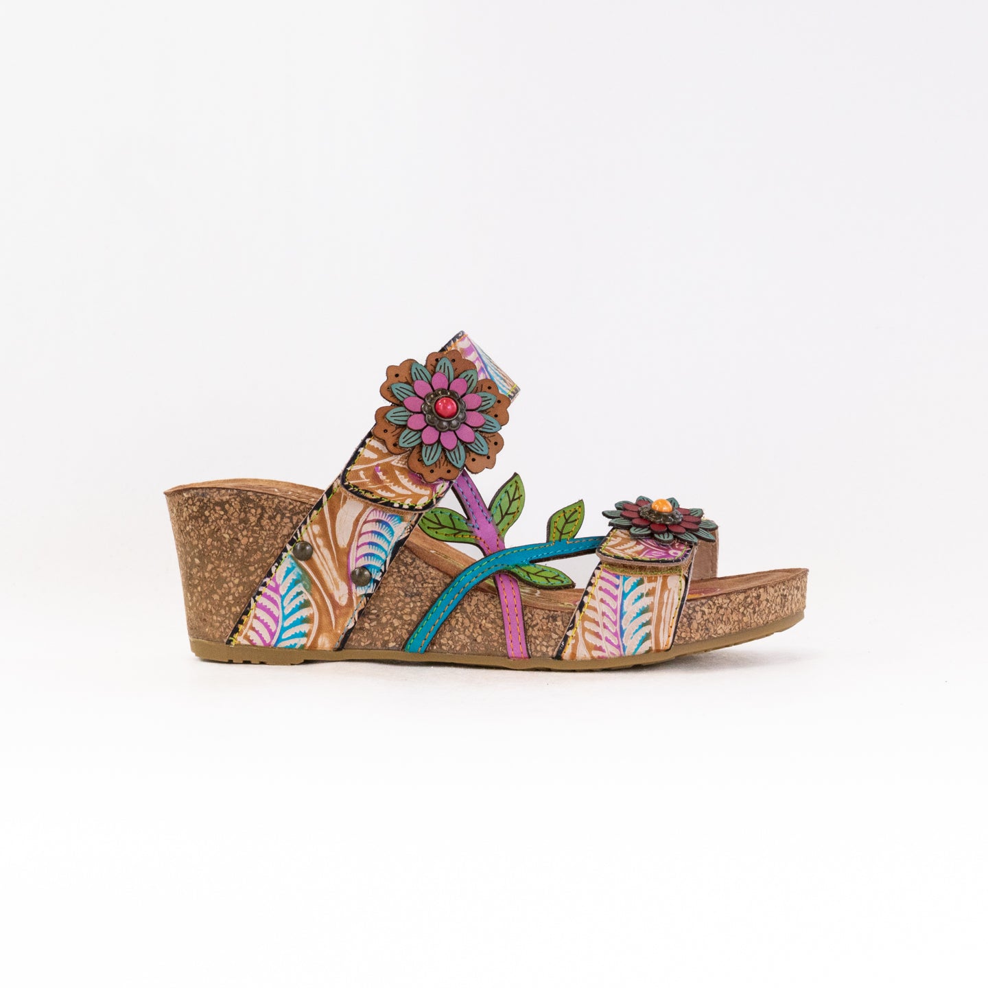 Spring Step L'Artiste Moai Women's Tan Multi Floral Asymmetrical Sandals