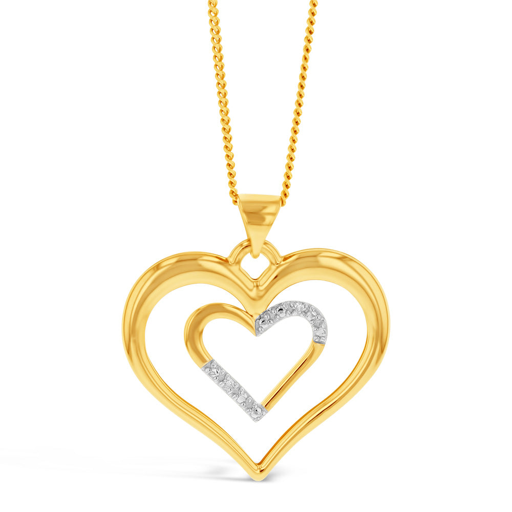 Exquisite 9ct Yellow Gold Heart Pendant Embellished with Sparkling Diamonds