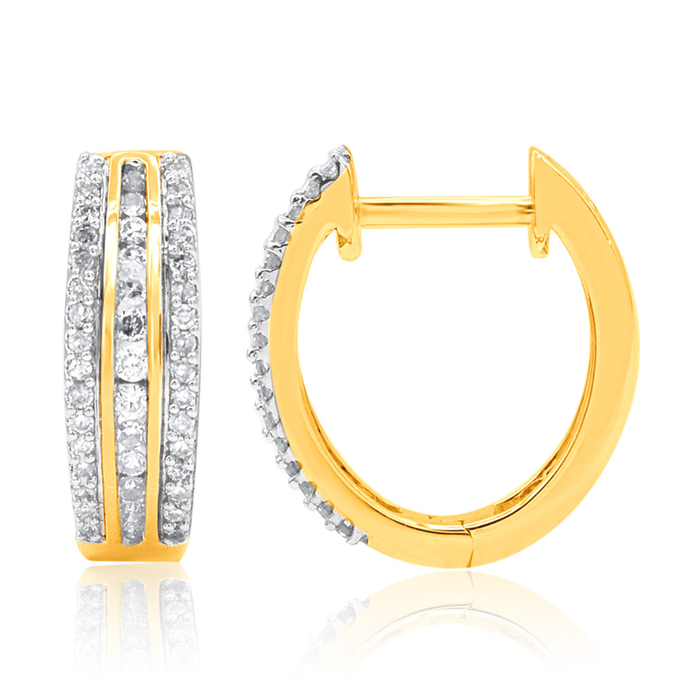Stunning 9ct Yellow Gold Diamond Hoop Earrings Adorned With 90 Sparkling Brilliant Diamonds