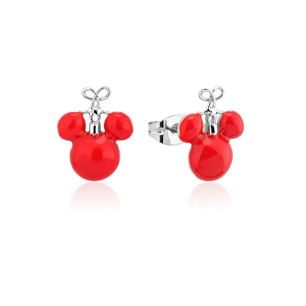 Disney Red Christmas Mickey Mouse Bauble Stud Earrings