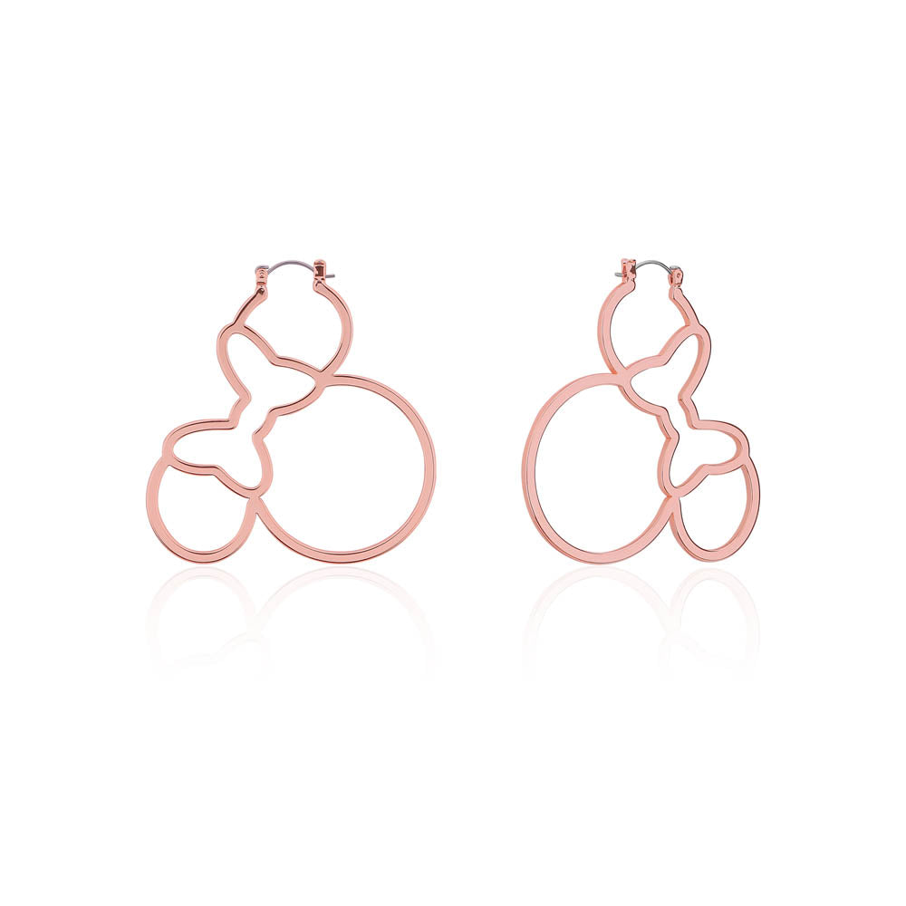 Disney Rose Gold Plated Stainless Steel Fashionable Minnie Mouse Outline 60mm Hoop Earrings for Disney Enthusiasts