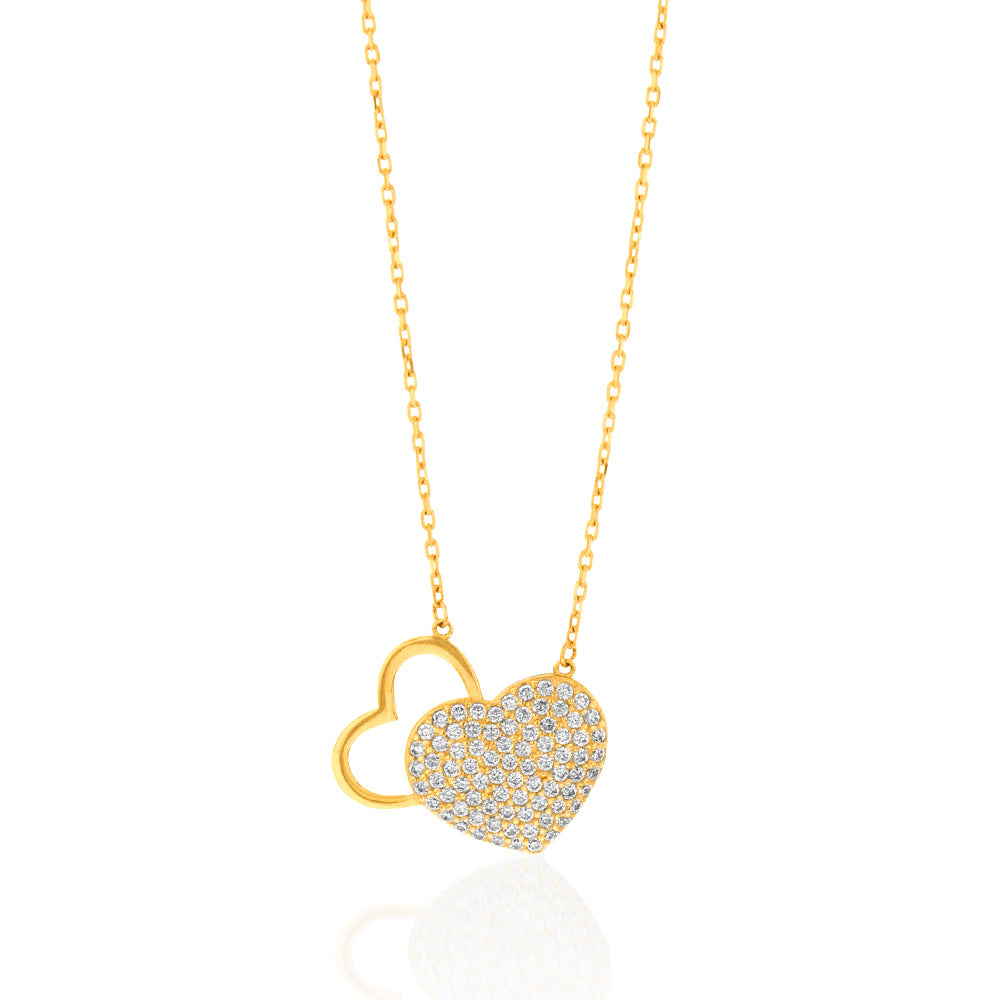9 Carat Yellow Gold Heart - Shaped Pendant with Cubic Zirconia on a 43.2cm Long Chain (Jewelry Accessory)