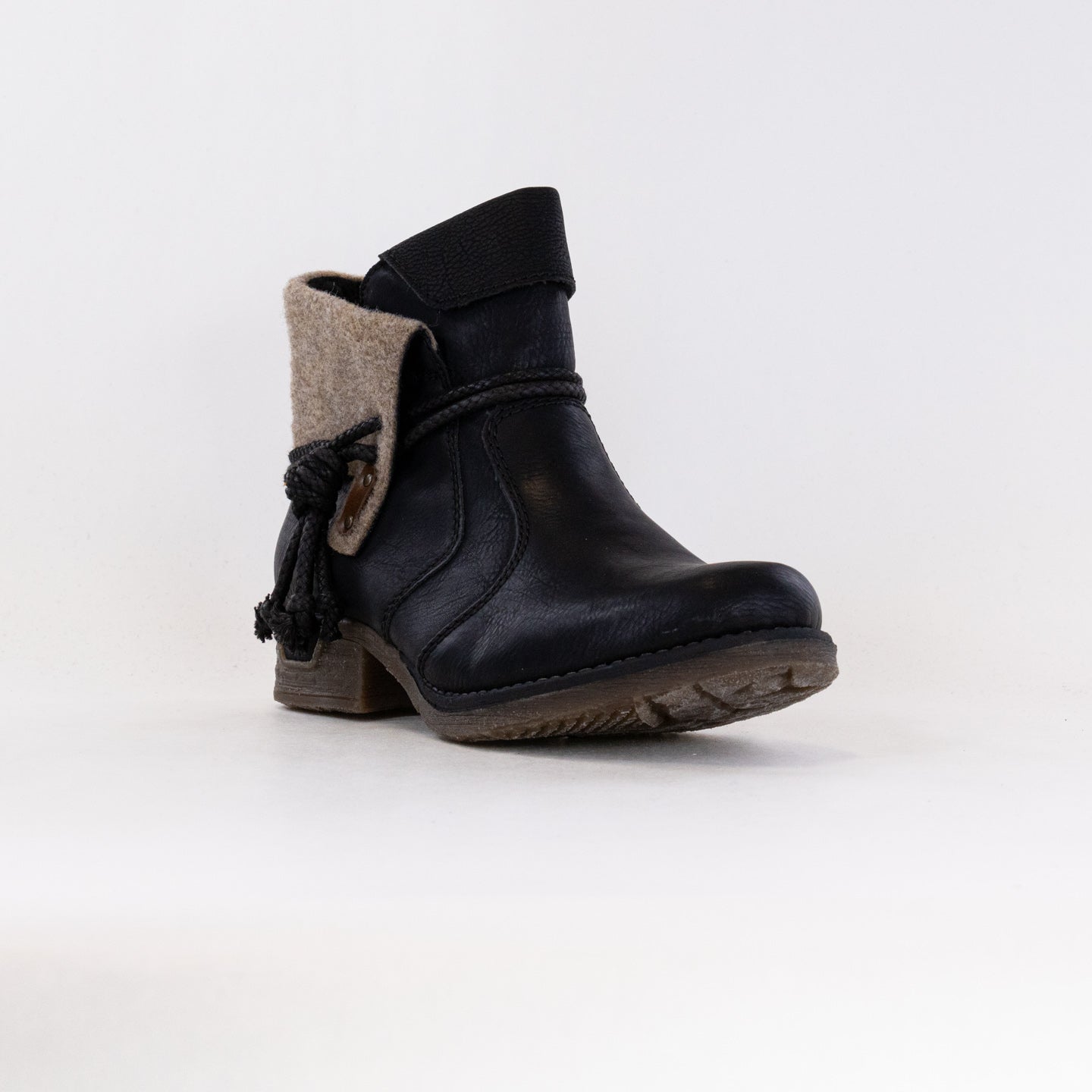 Stylish Women's Rieker 79693 Black Boots with Rope Embellishment