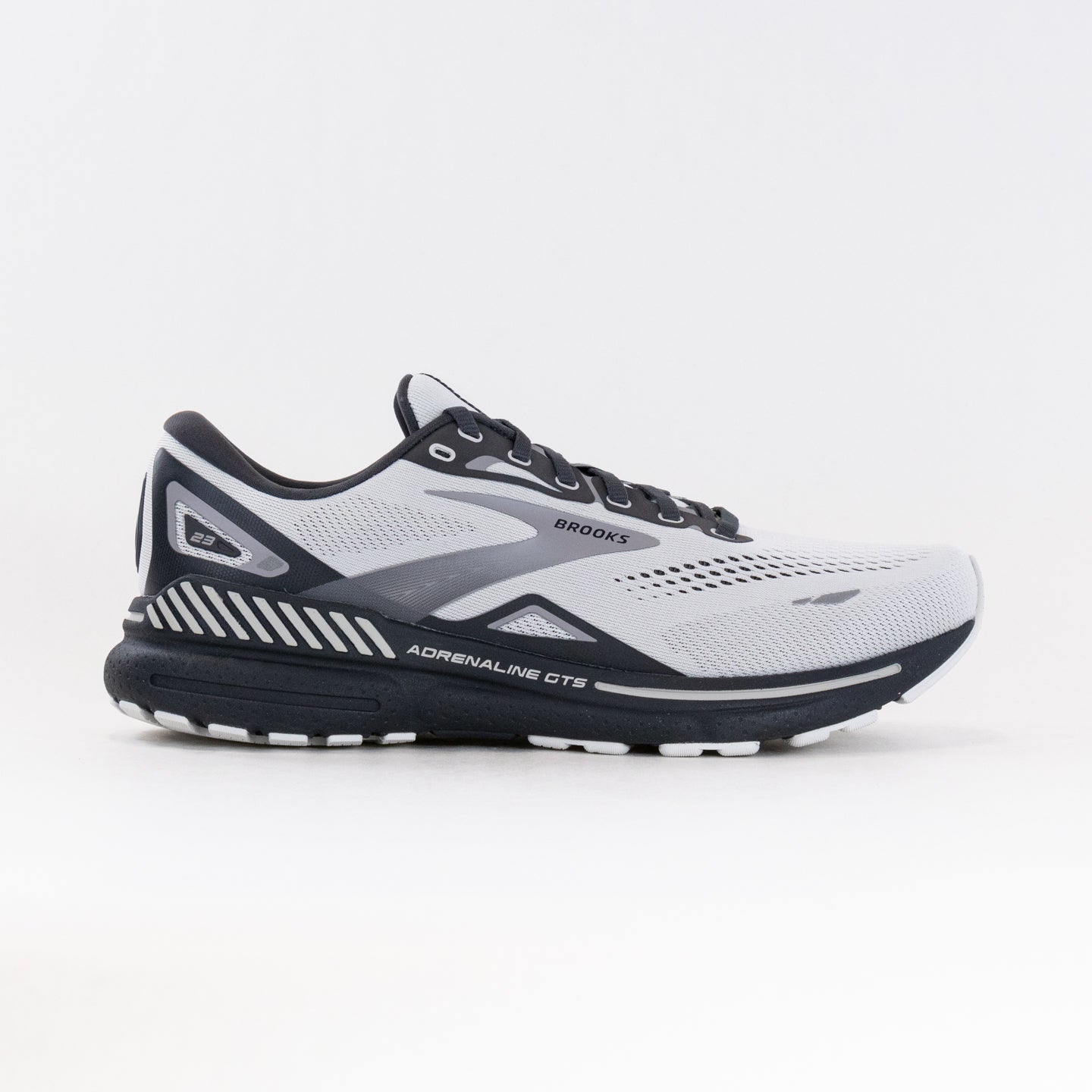 Men's Brooks Adrenaline GTS 23 Running Shoes in Oyster, Ebony, and Alloy Colors