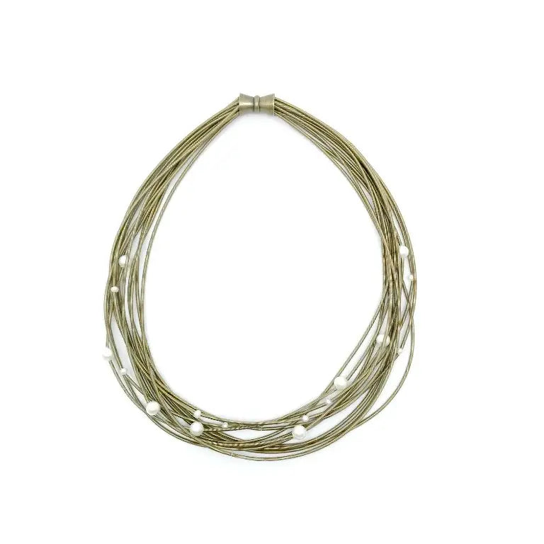 Exquisite Sea Lily Necklace: Bronze Pewter with Lustrous White Freshwater Pearls