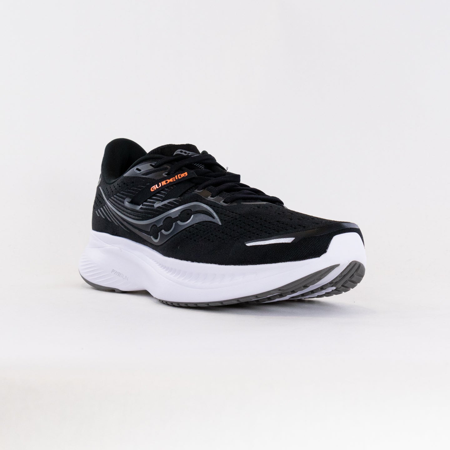 Men's Saucony Guide 16 Running Shoes in Classic Black and White Color Scheme
