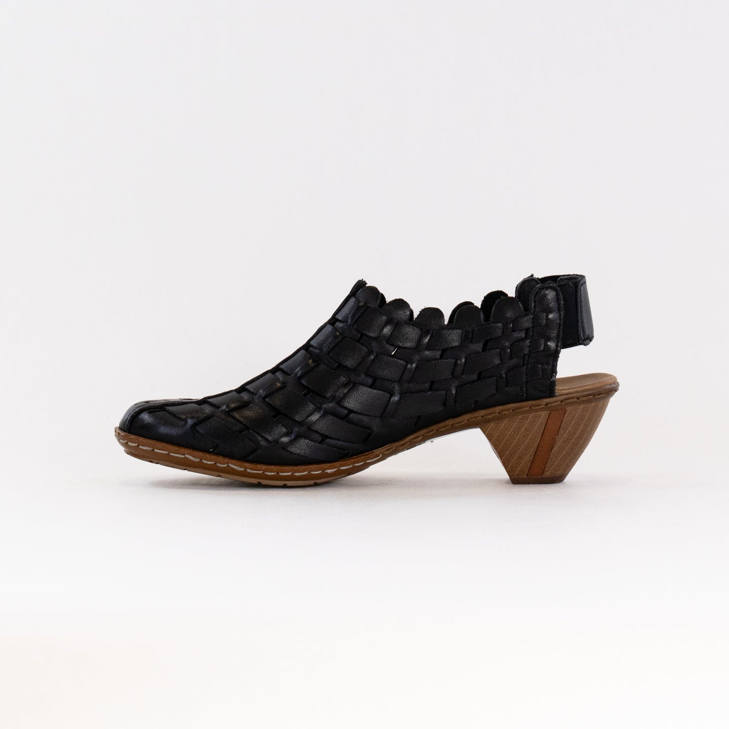 Stylish Women's Rieker Sina 78 Black Woven - Leather Slingback Shoes