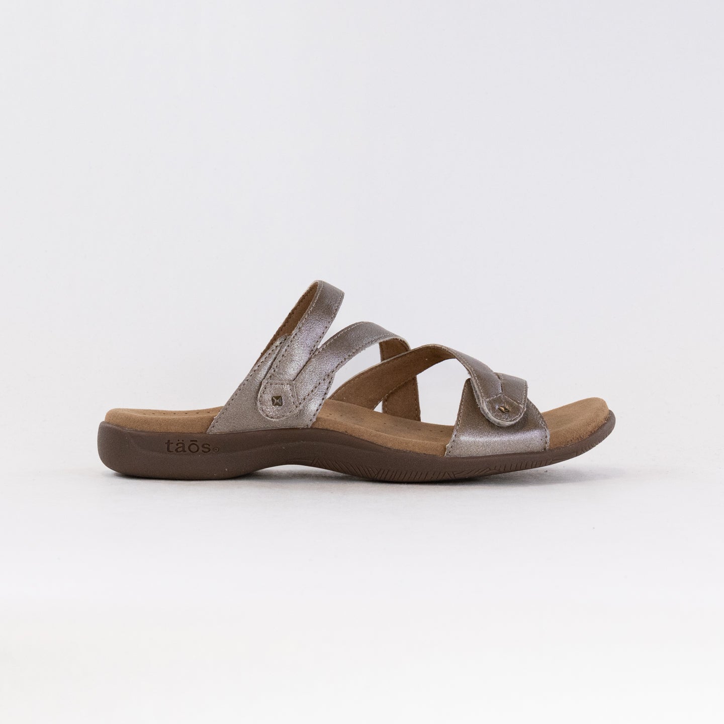 Champagne-colored Women's Taos Double U Premium Leather Slide Sandals