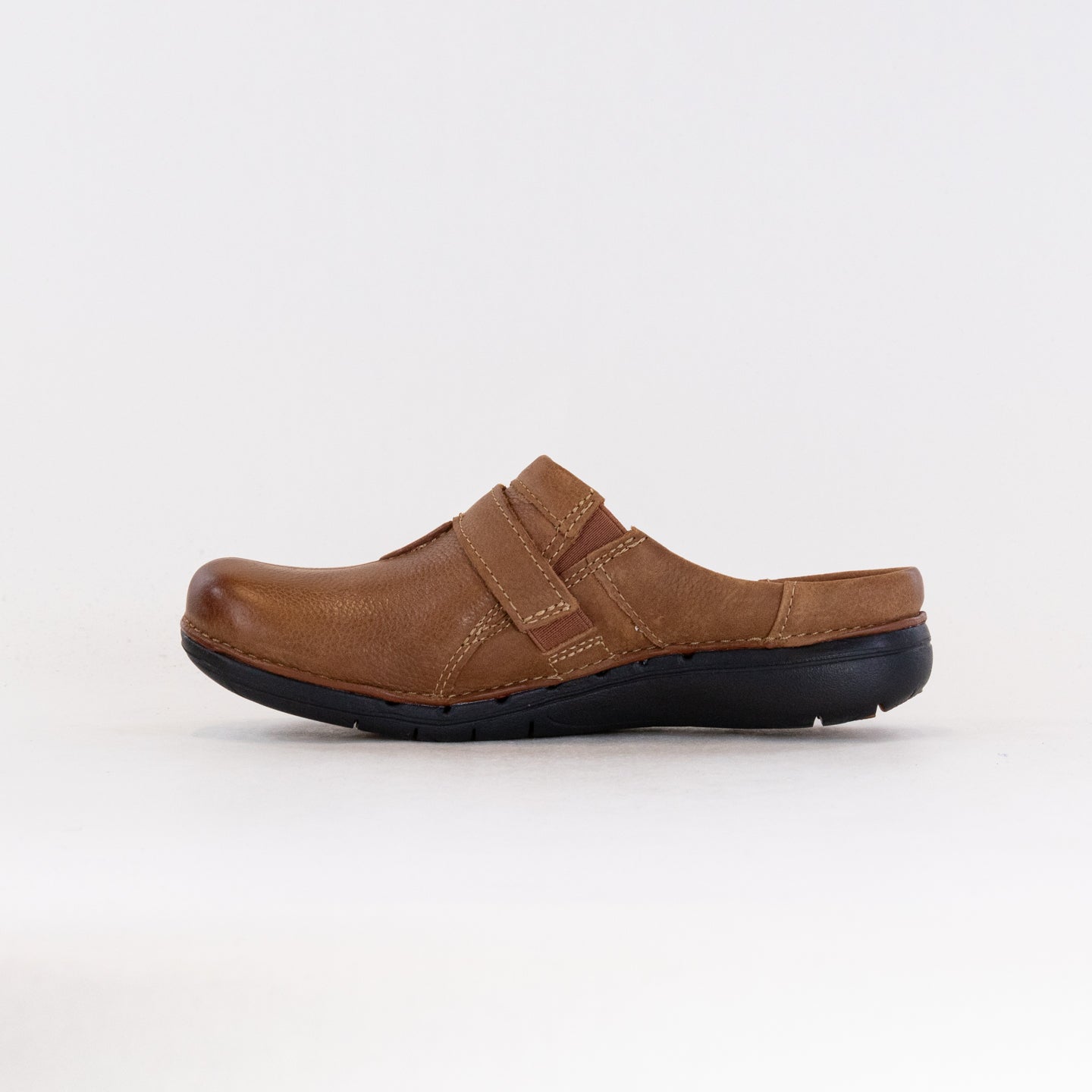 Clark's Women's Un Loop Ease Mules - Dark Tan Colored Leather Footwear