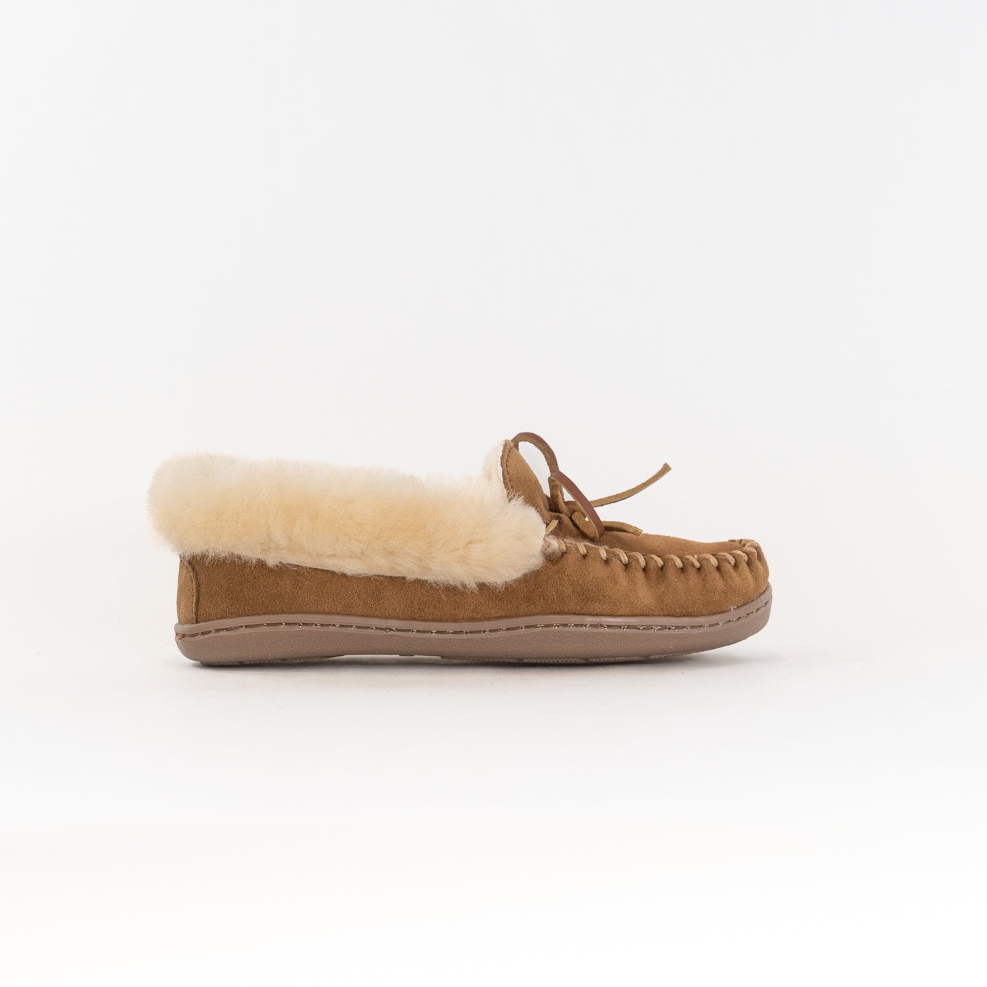 Minnetonka Women's Alpine Wide Sheepskin Moccasin Slippers in Tan Color
