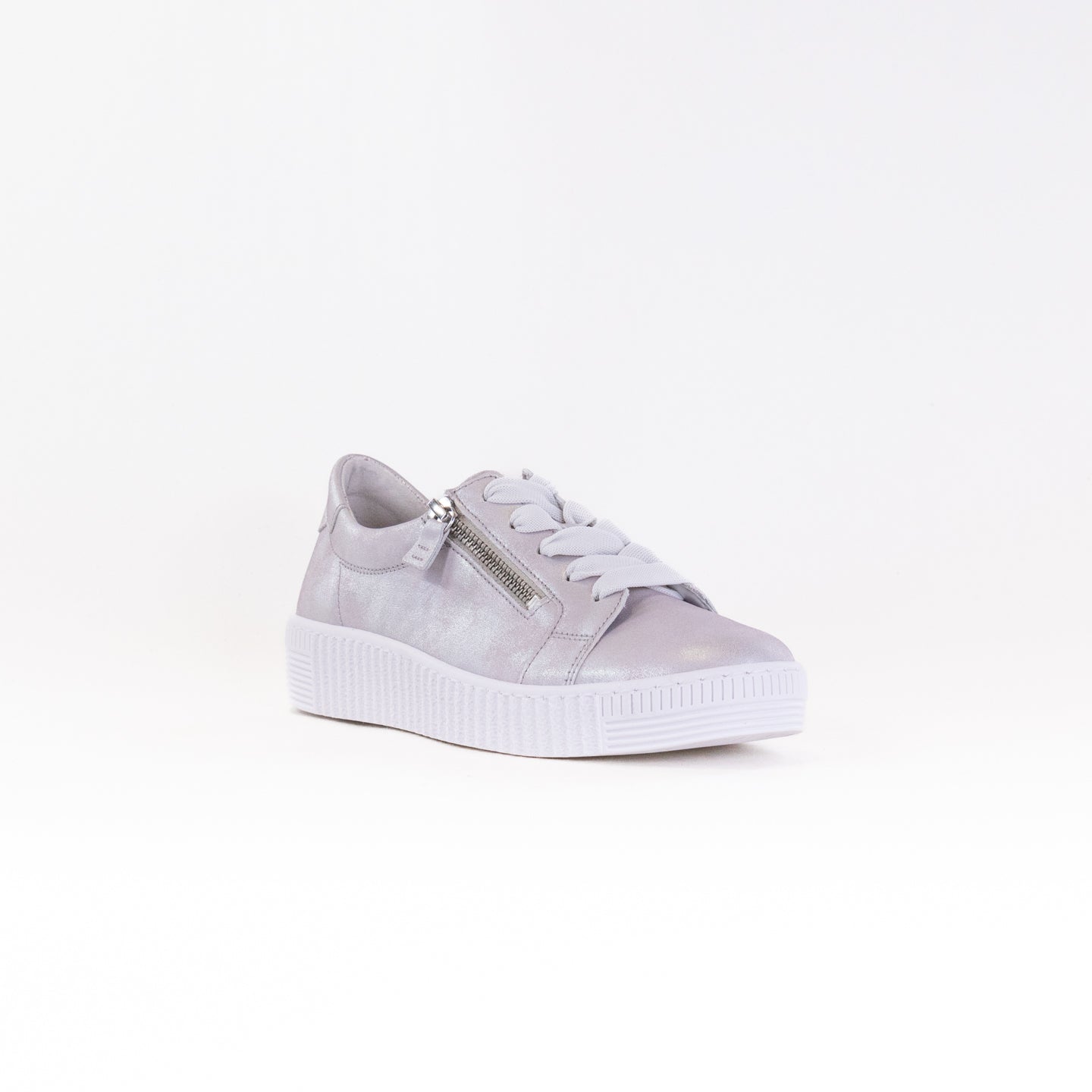 Gabor Women's Light Grey Double Zip Suede & Leather Sneaker