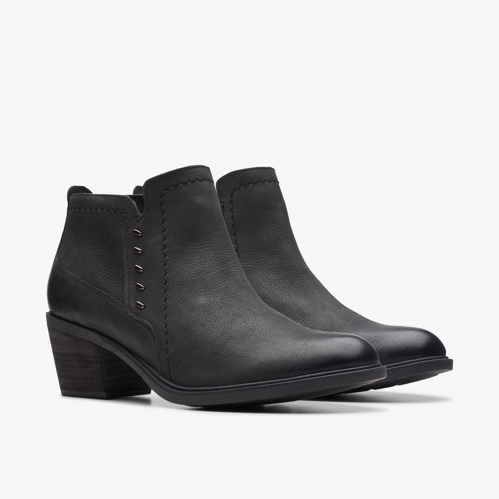 Women's Clarks Neva Lo Ankle Boots - Premium Black Leather