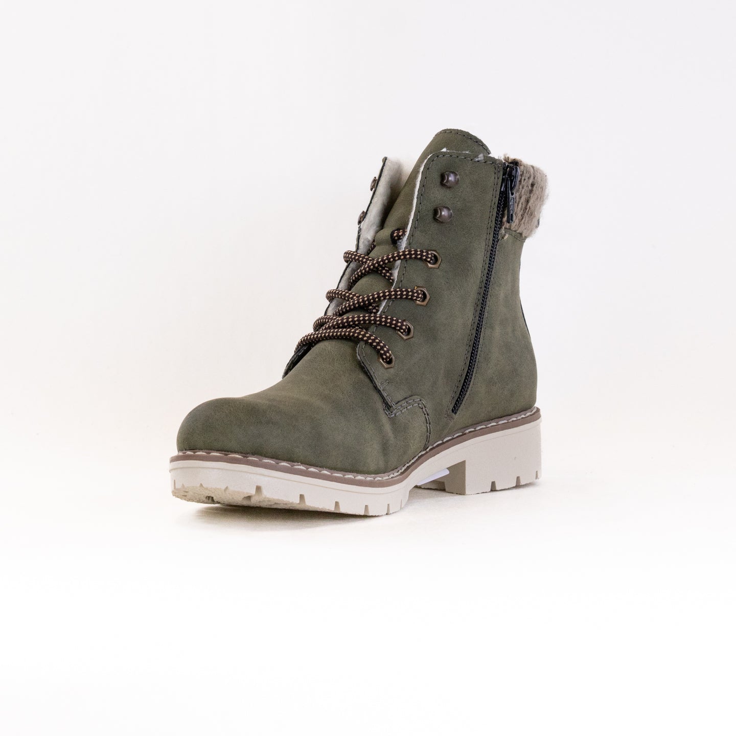 Rieker Women's Y9118 Sabrina Cactus Green Lace - up and Zipper Boots in Liane/Mogano/Stein Design
