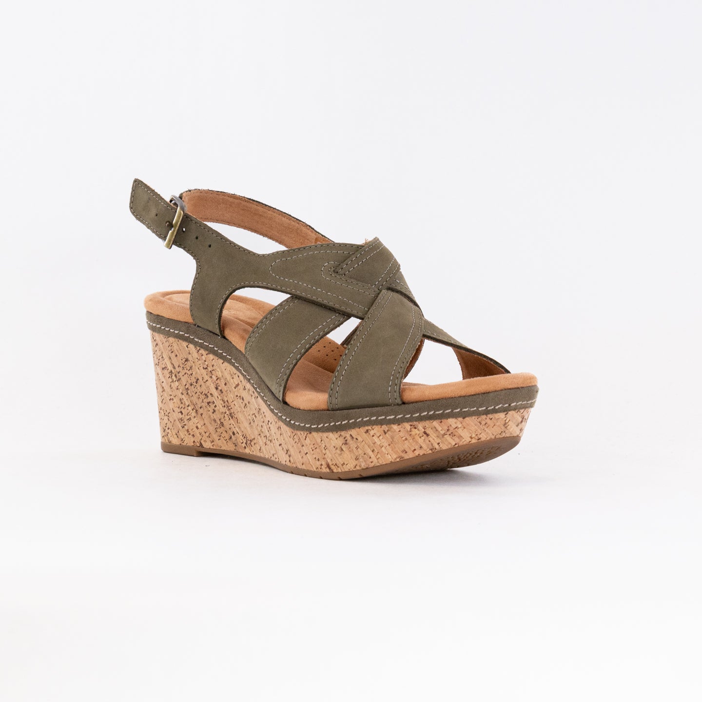 Clarks Women's Olive Nubuck Elleri Rae Wedge Sandals