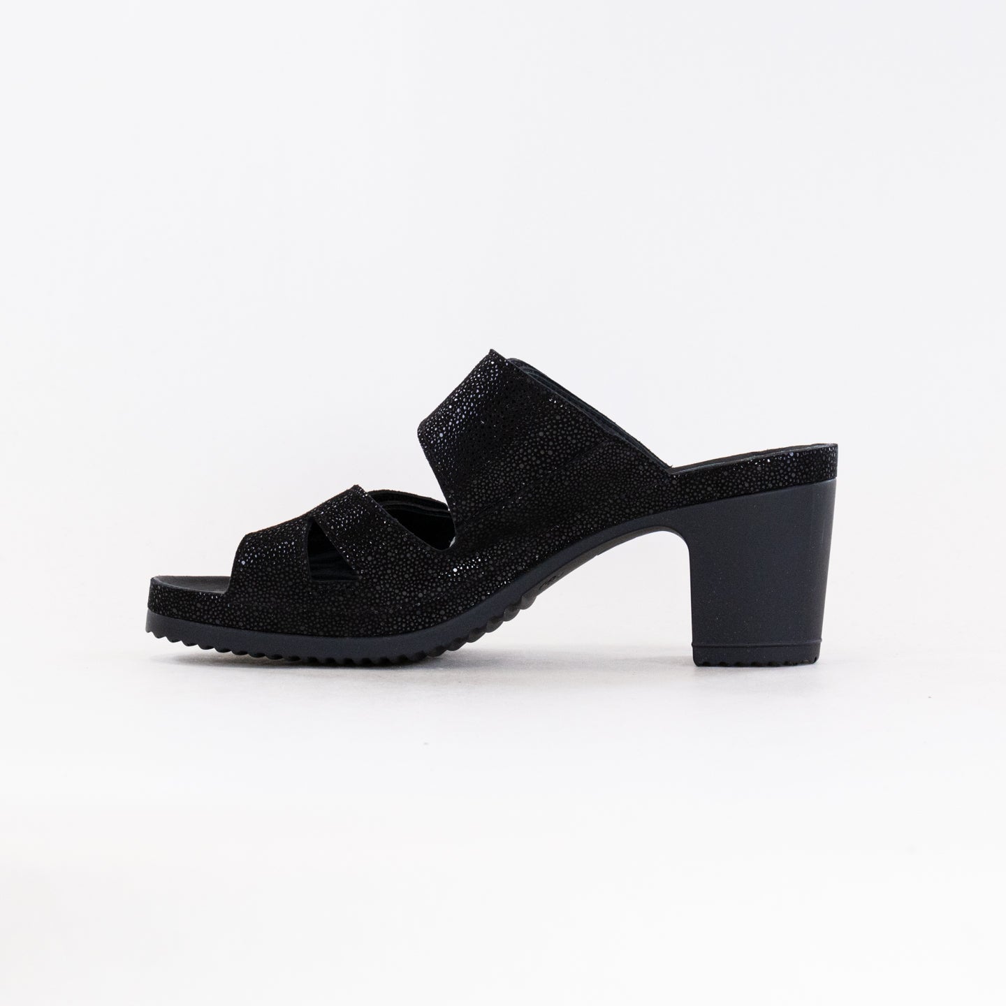 Women's Black Metallic Leather Vital Petra Mule Comfort Sandals