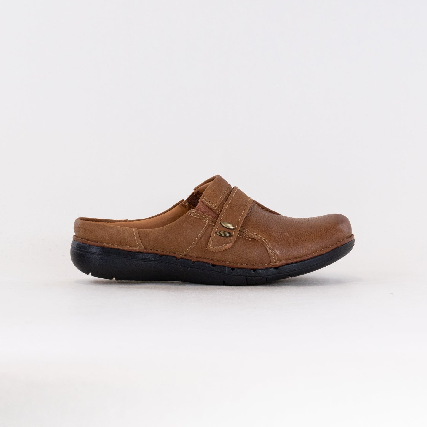 Clark's Women's Un Loop Ease Mules - Dark Tan Colored Leather Footwear
