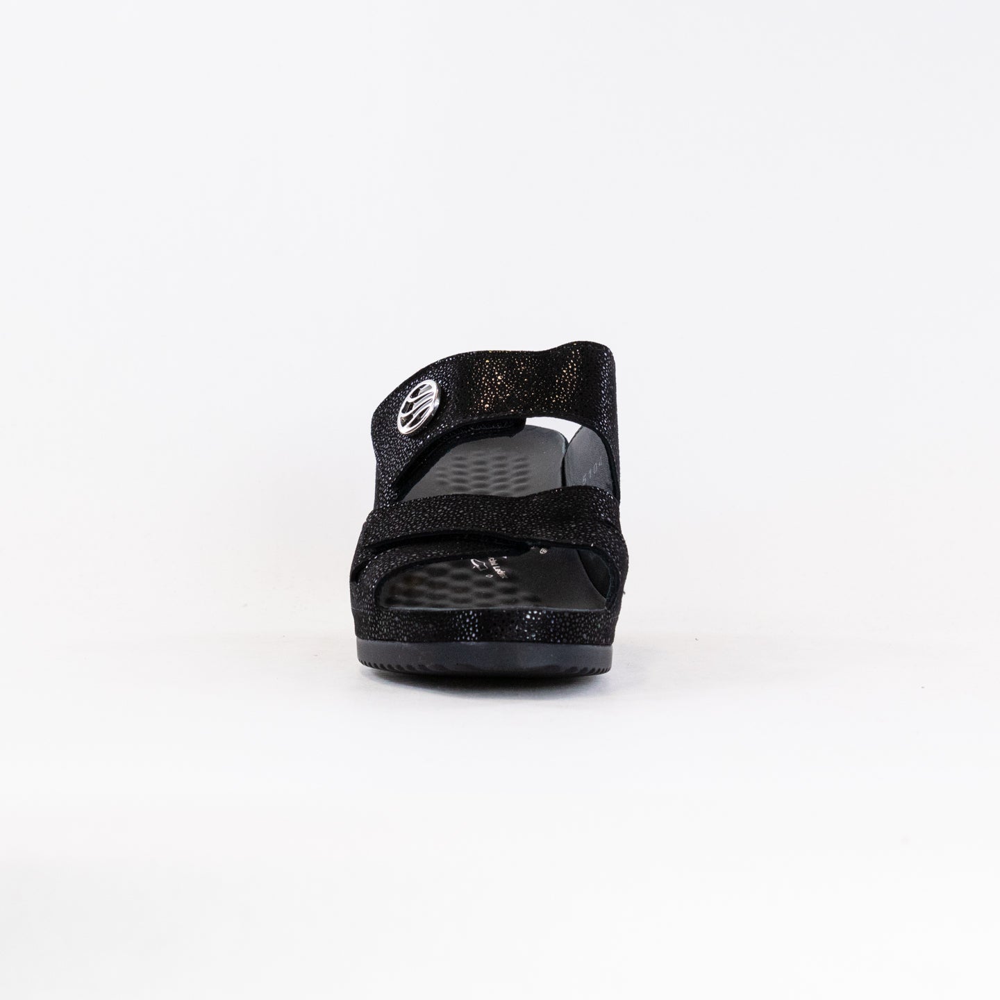 Women's Black Metallic Leather Vital Petra Mule Comfort Sandals