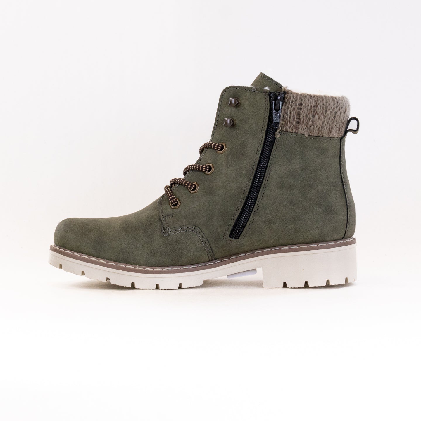 Rieker Women's Y9118 Sabrina Cactus Green Lace - up and Zipper Boots in Liane/Mogano/Stein Design