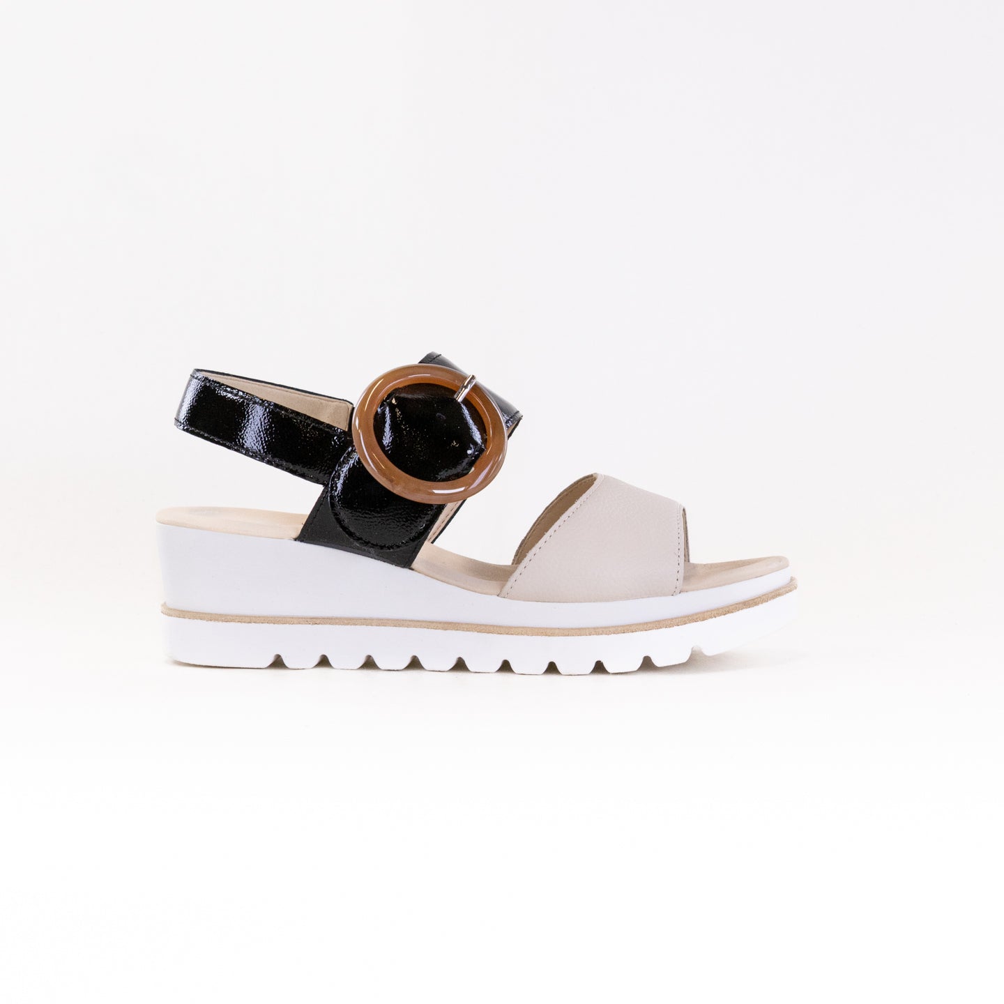 Gabor Women's 64.645 Two-Tone Leather Sandals in Cream/Black