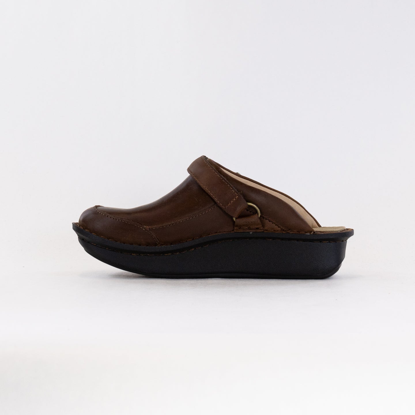 Women's Alegria Seville Leather Clogs in Oiled Brown Color