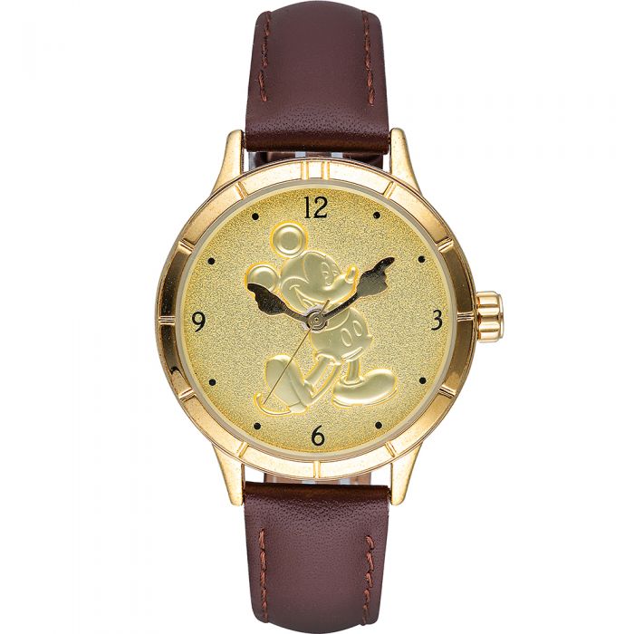 Disney TA56904 Gold-plated Mickey Mouse Sculpted Dial 31mm Brown Leather Watch