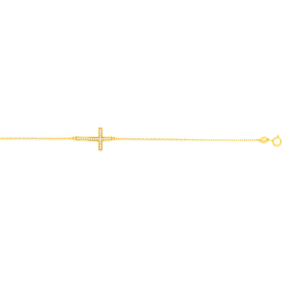 18.4cm 9 Carat Yellow Gold Bracelet with Cubic Zirconia-Embellished Cross