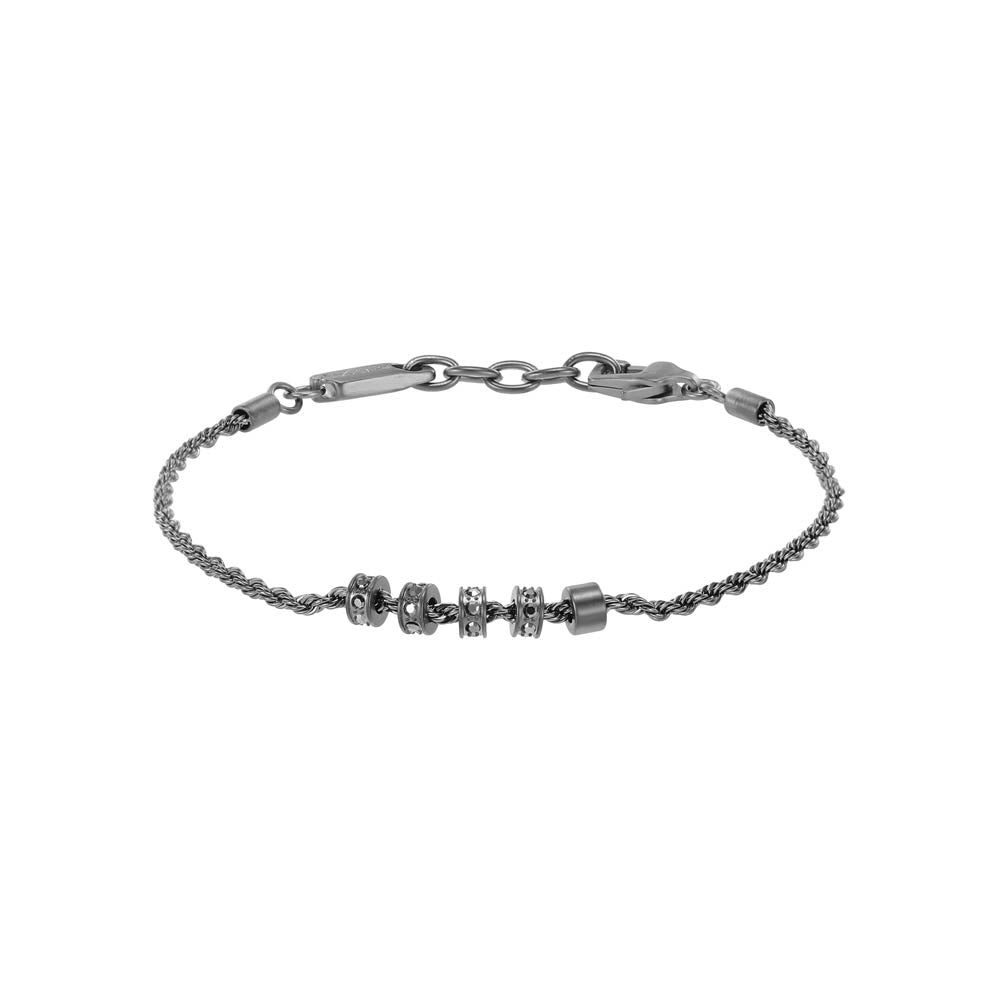 Emporio Armani Stylish Gunmetal and Stainless Steel Rondelle Beaded Bracelet