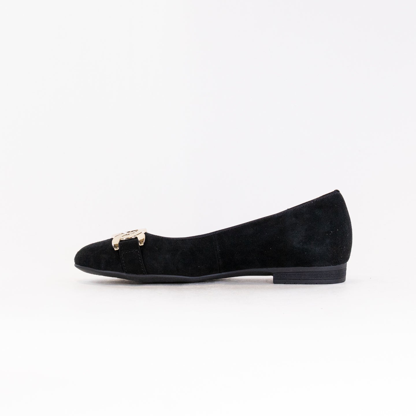 Women's Casual Ara Sky Black Suede Flat Shoes with Decorative Metallic Chain