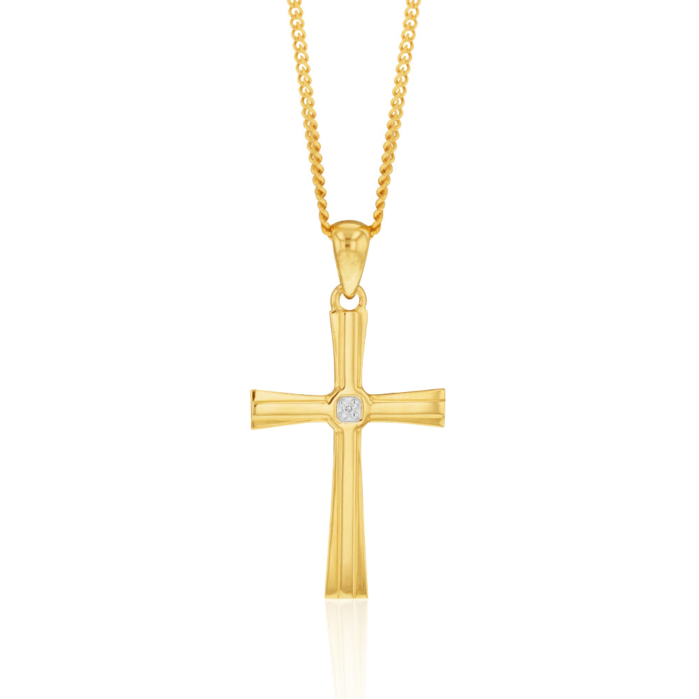 9ct Yellow Gold Diamond-Embedded Cross-Shaped Pendant for Jewelry Lovers