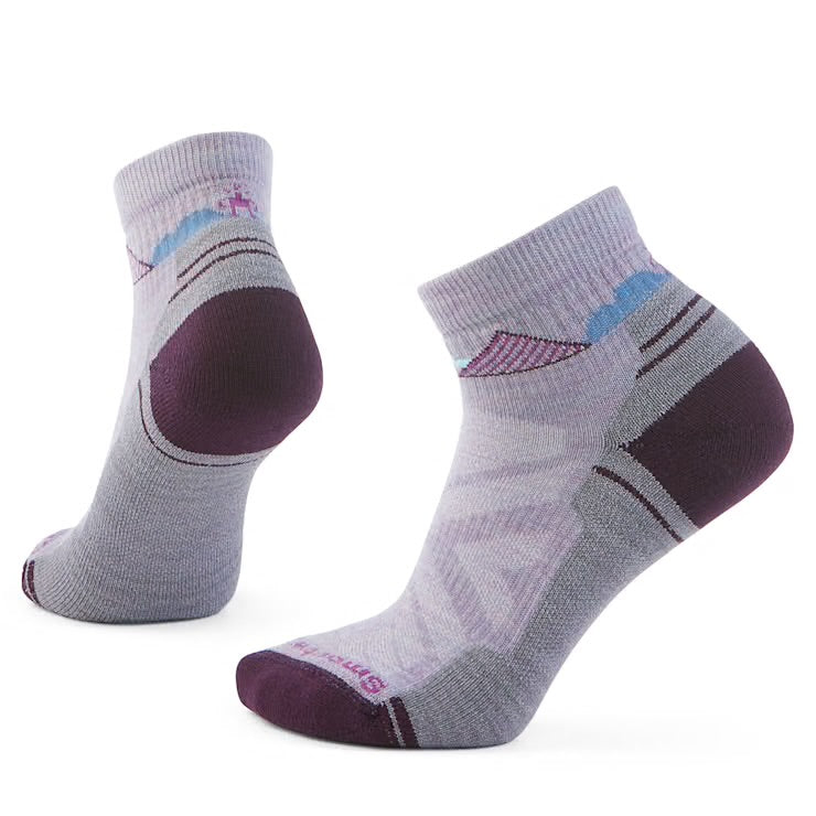 Women's Smartwool Hiking Ankle Socks in Purple Eclipse Color with Light Cushion and Clear Canyon Design