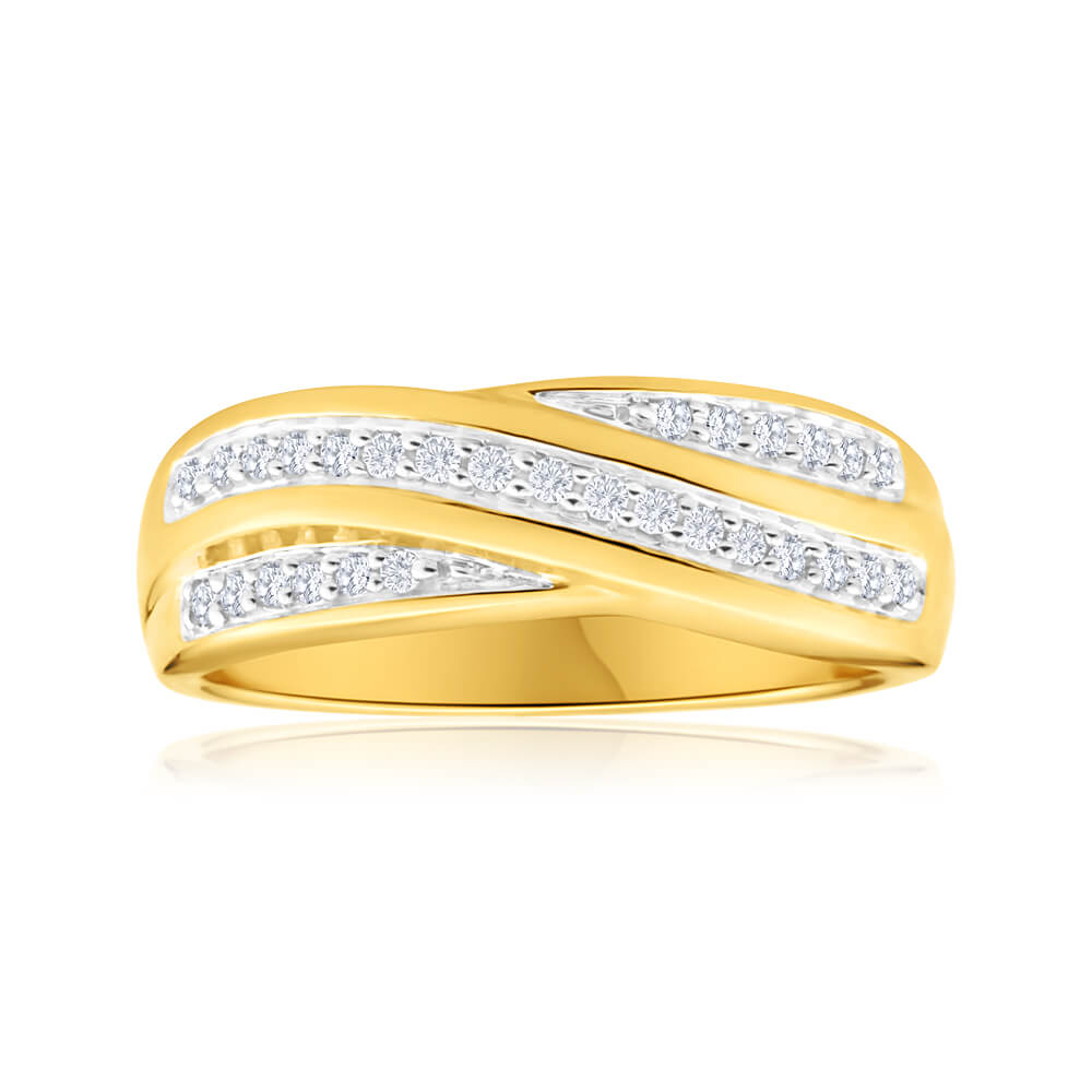 Exquisite 9ct Yellow Gold Diamond Ring Set Featuring 29 Sparkling Brilliant Cut Diamonds for Elegant Jewelry Lovers