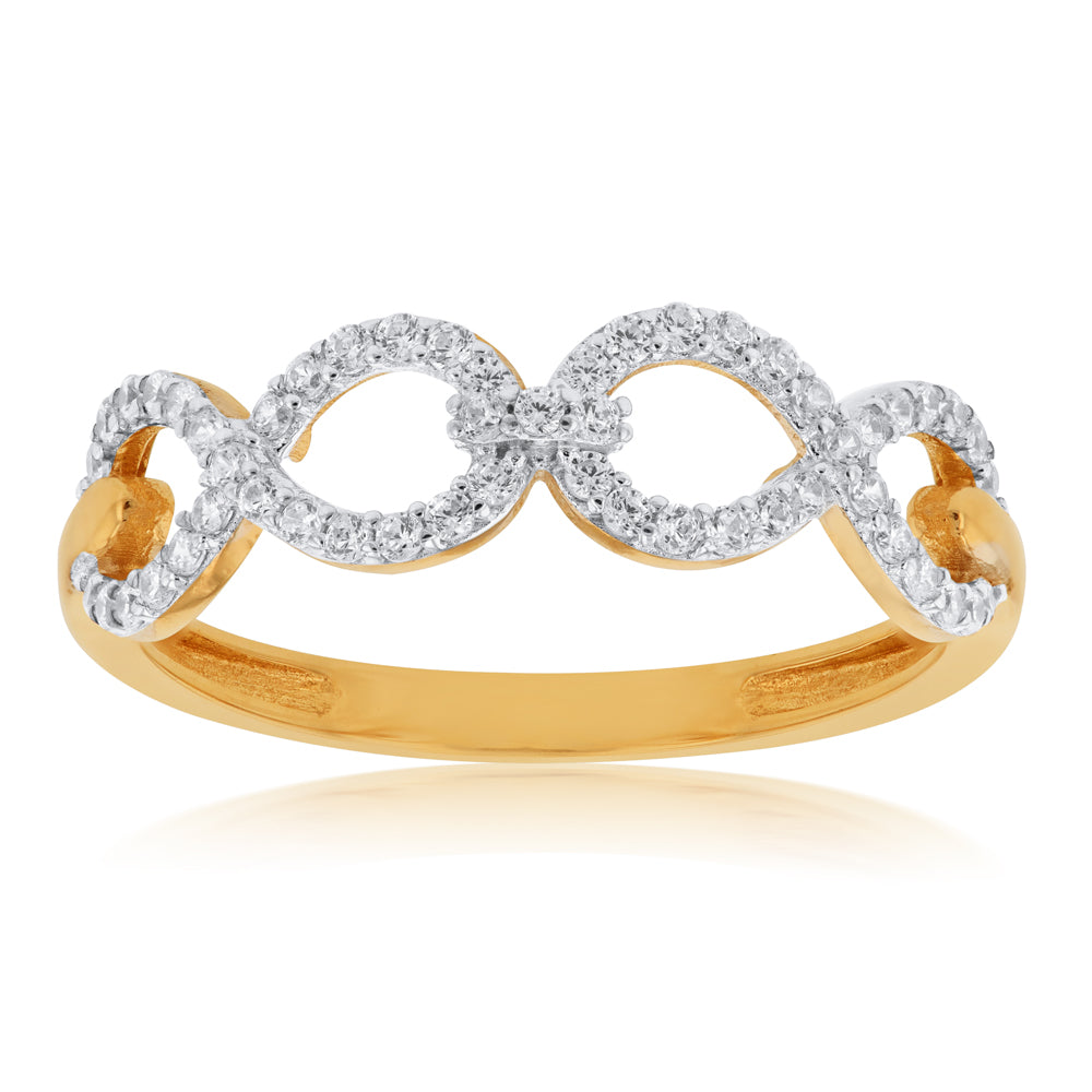 Exquisite 9ct Yellow Gold Ring Embellished with Cubic Zirconia