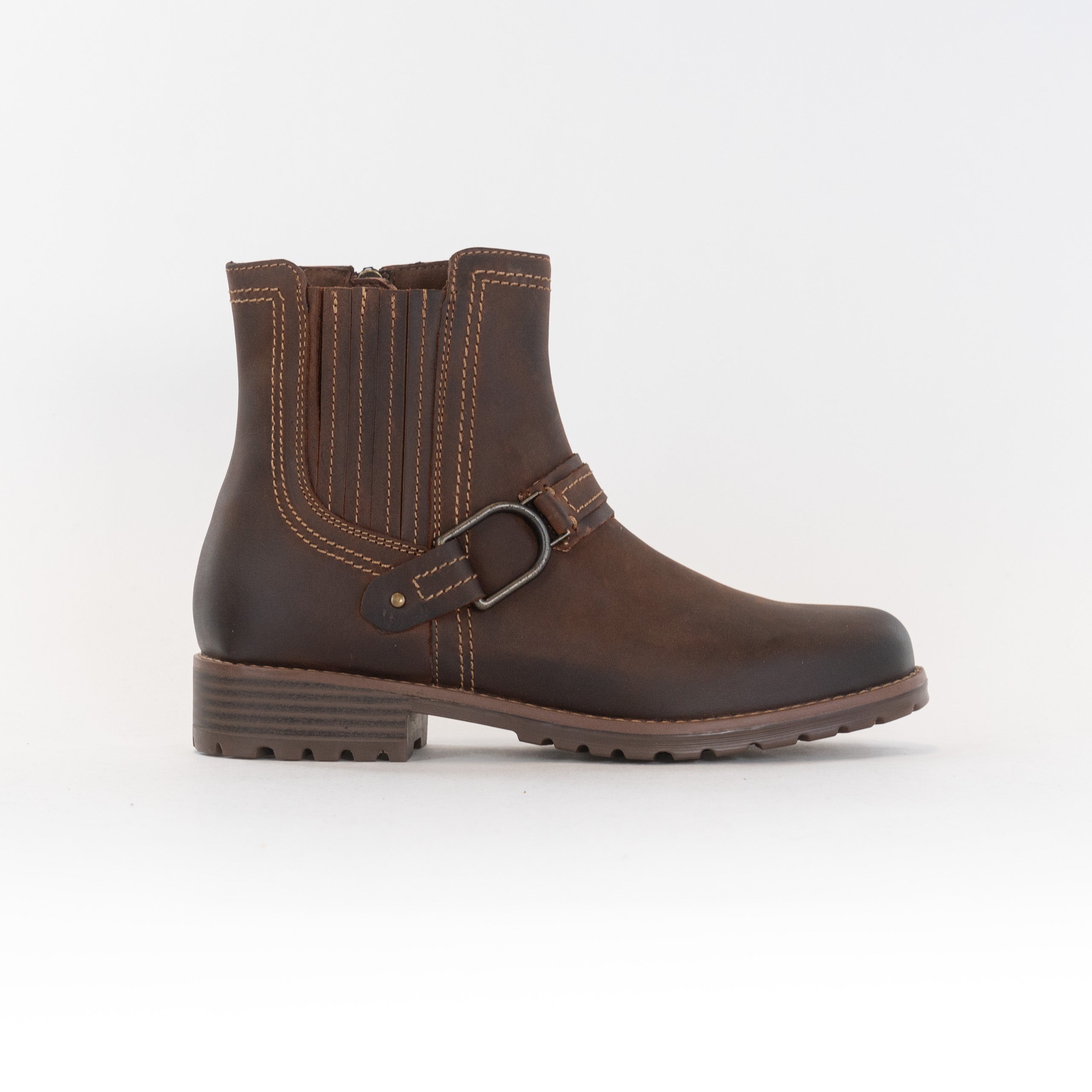 Women's Clarks Aspra Buckle Ankle Boots in British Tan Leather