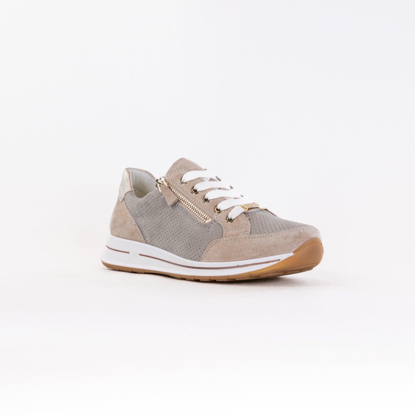 ARA Oleanna Women's Sand-colored Side Zip Lace Comfortable Sneakers