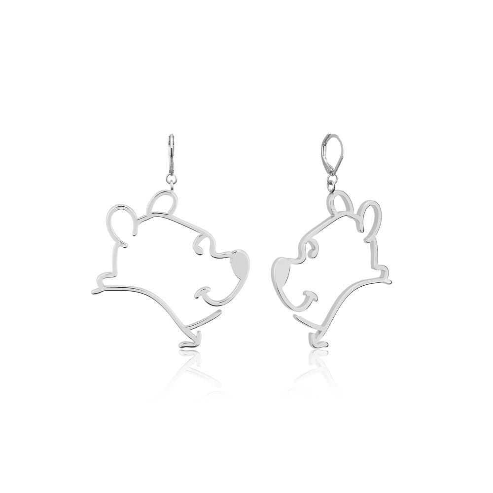 Disney White Gold Plated Winnie The Pooh Open Design 60mm Long Drop Earrings for Fashion Lovers