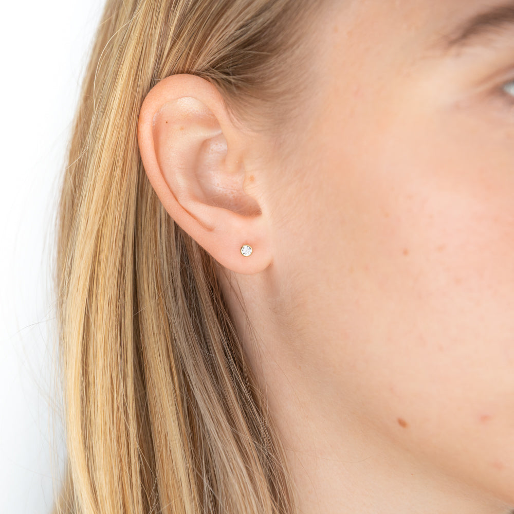 9 Carat Yellow Gold Stud Earrings with 3mm Bezel Set Cubic Zirconia - Ideal for Everyday Wear