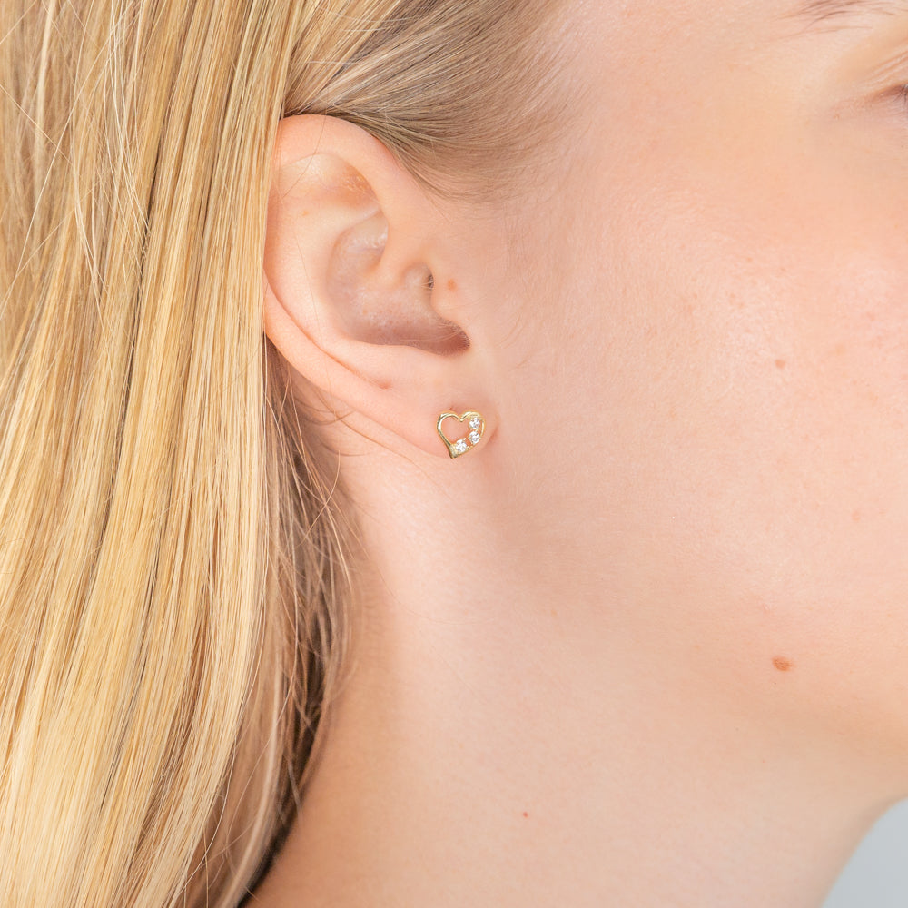 9ct Yellow Gold Heart Stud Earrings Embellished with Cubic Zirconia Sparkle
