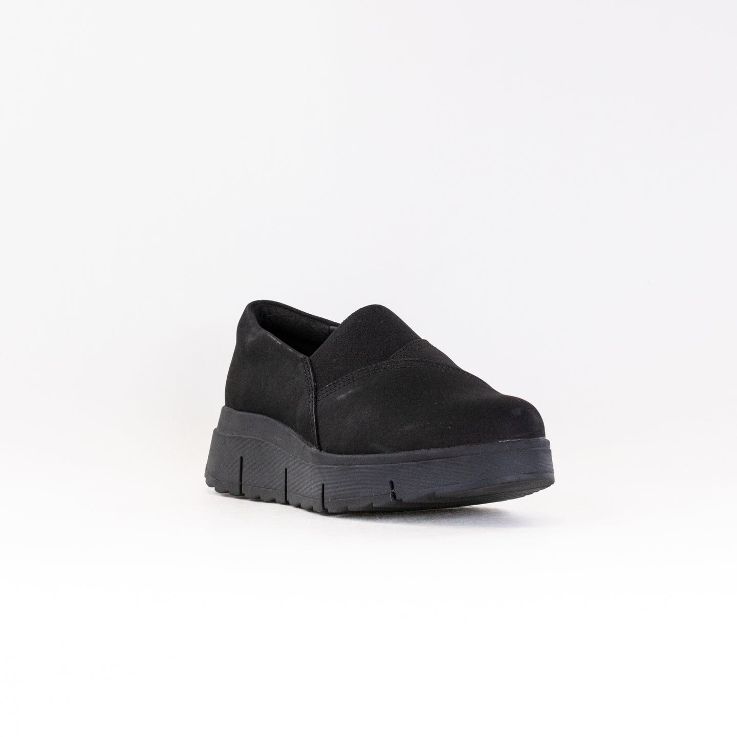 Women's Clark's Loriini West Black Slip-on Shoes with Chunky Wedge Heel
