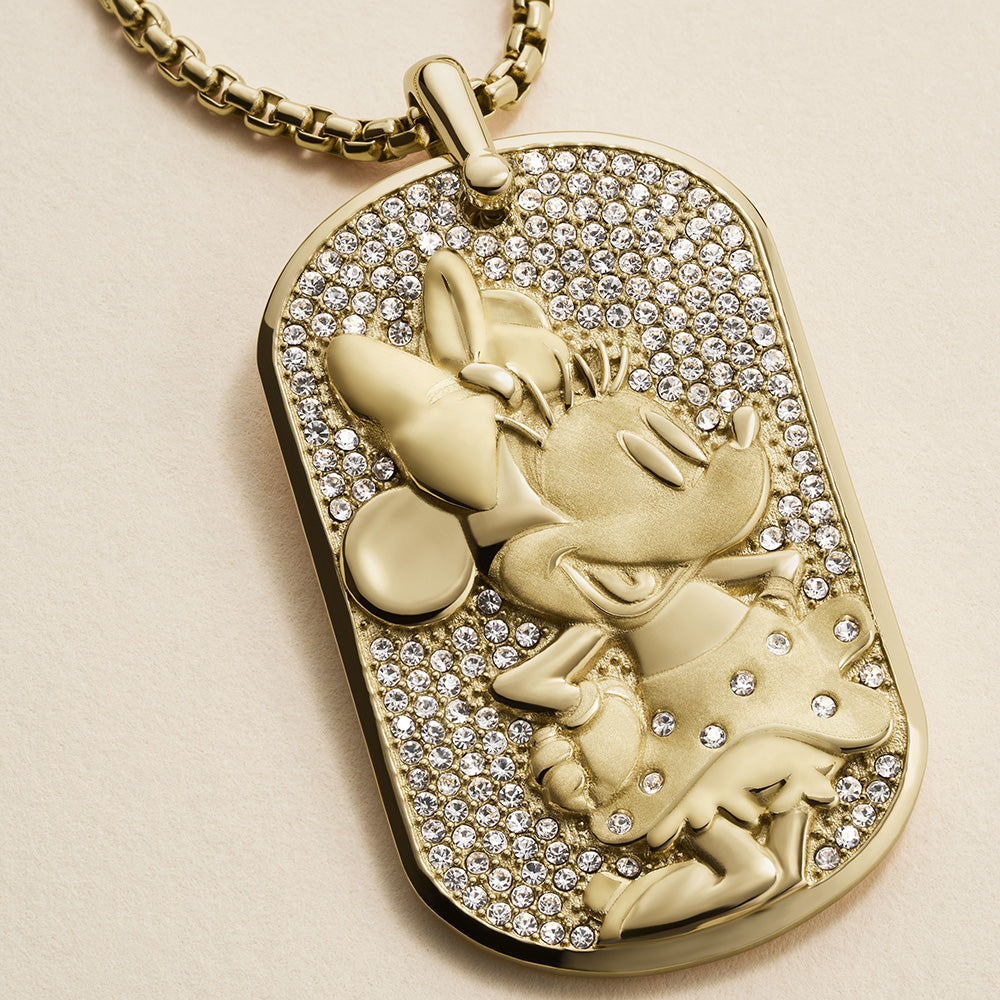 Exquisite Disney Minnie Mouse Glass Crystal Pave Glitz Dogtag Necklace Pendant for the 100th Disney Anniversary Celebration