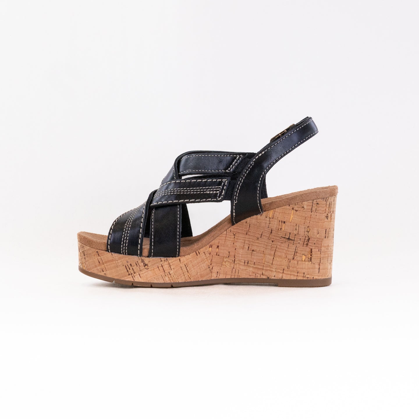 Women's Clarks Sabina Sling Black Leather Sandals - Classic Black/Black Colorway