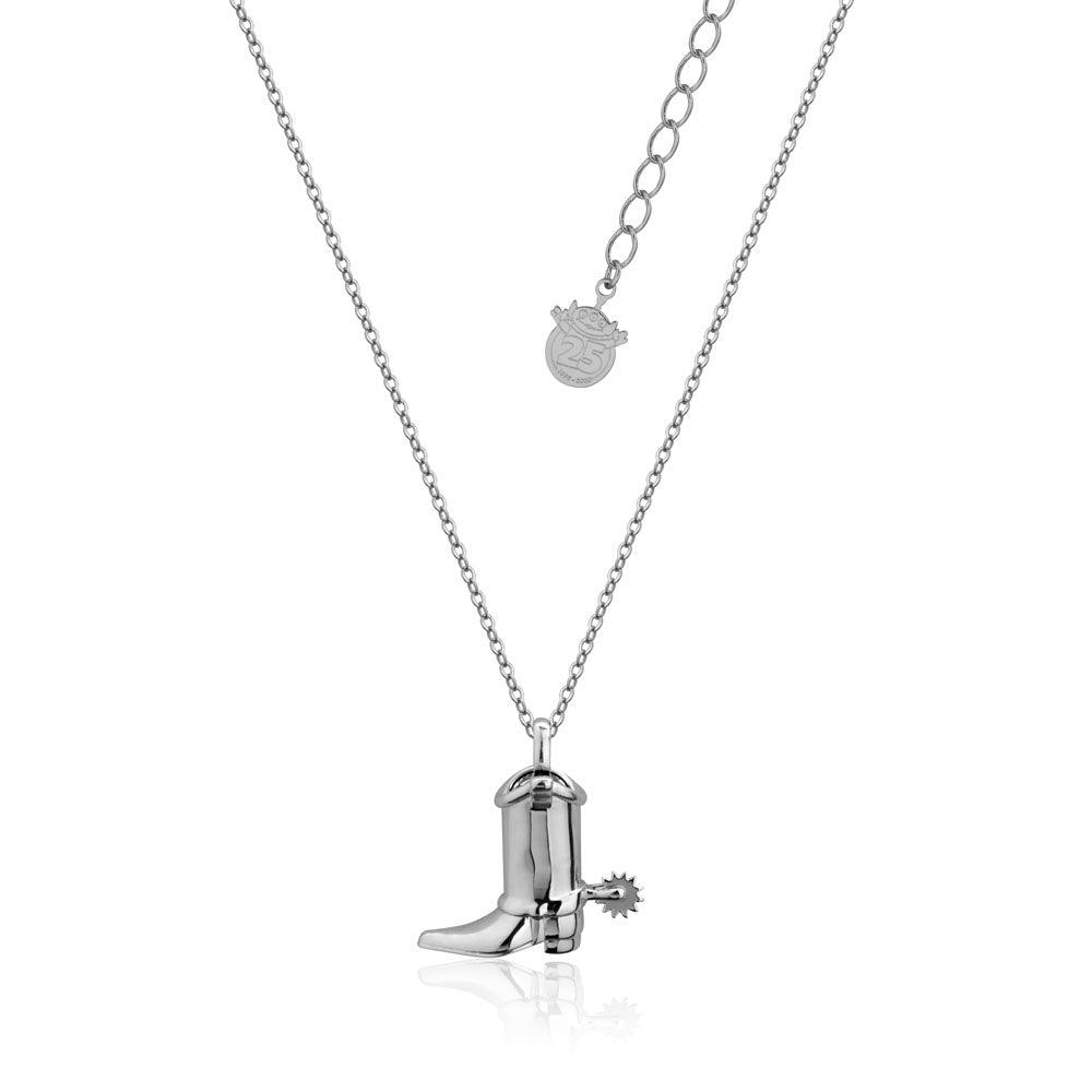 Disney Pixar Toy Story 14k White Gold Plated Woody Cowboy Boot Pendant on 45cm Chain