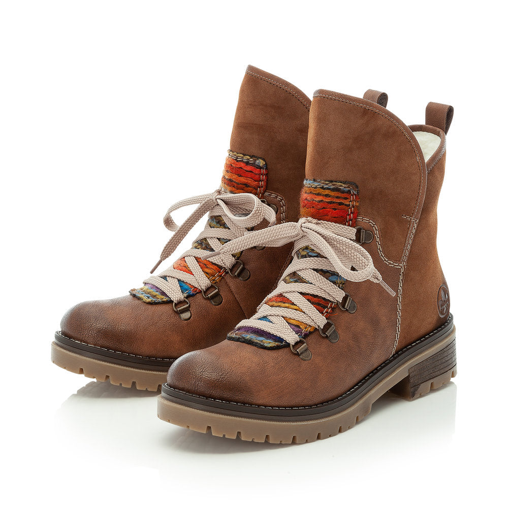 Women's Rieker 70733 Peggy Brown Zip-up Winter Boots
