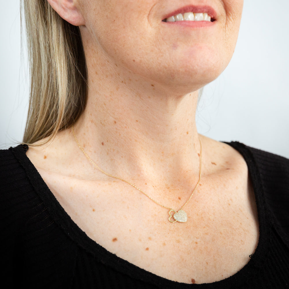 9 Carat Yellow Gold Heart - Shaped Pendant with Cubic Zirconia on a 43.2cm Long Chain (Jewelry Accessory)