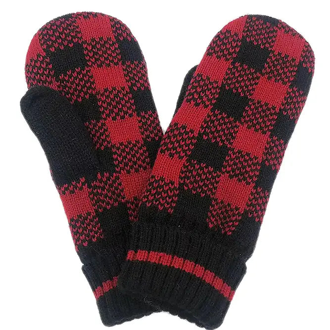 Fashionable Buffalo Check Pattern Cuffed Mittens for Warmth and Style