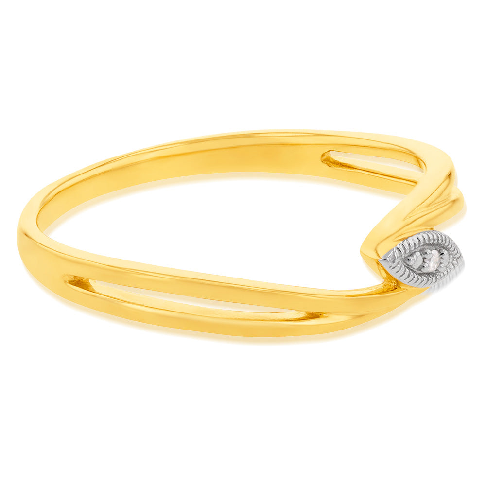 Exquisite 9ct Yellow Gold Marquise Diamond Ring with Abstract Swirling Band