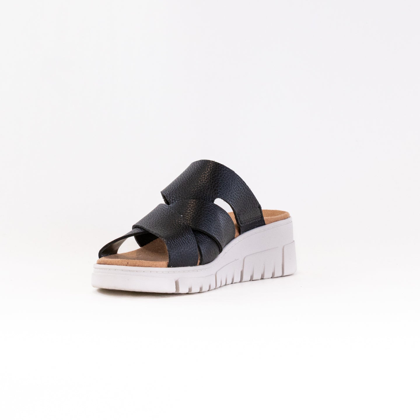 Women's Vionic Uptown Sunset Black Leather Wedge Sandals for Everyday Resort Style