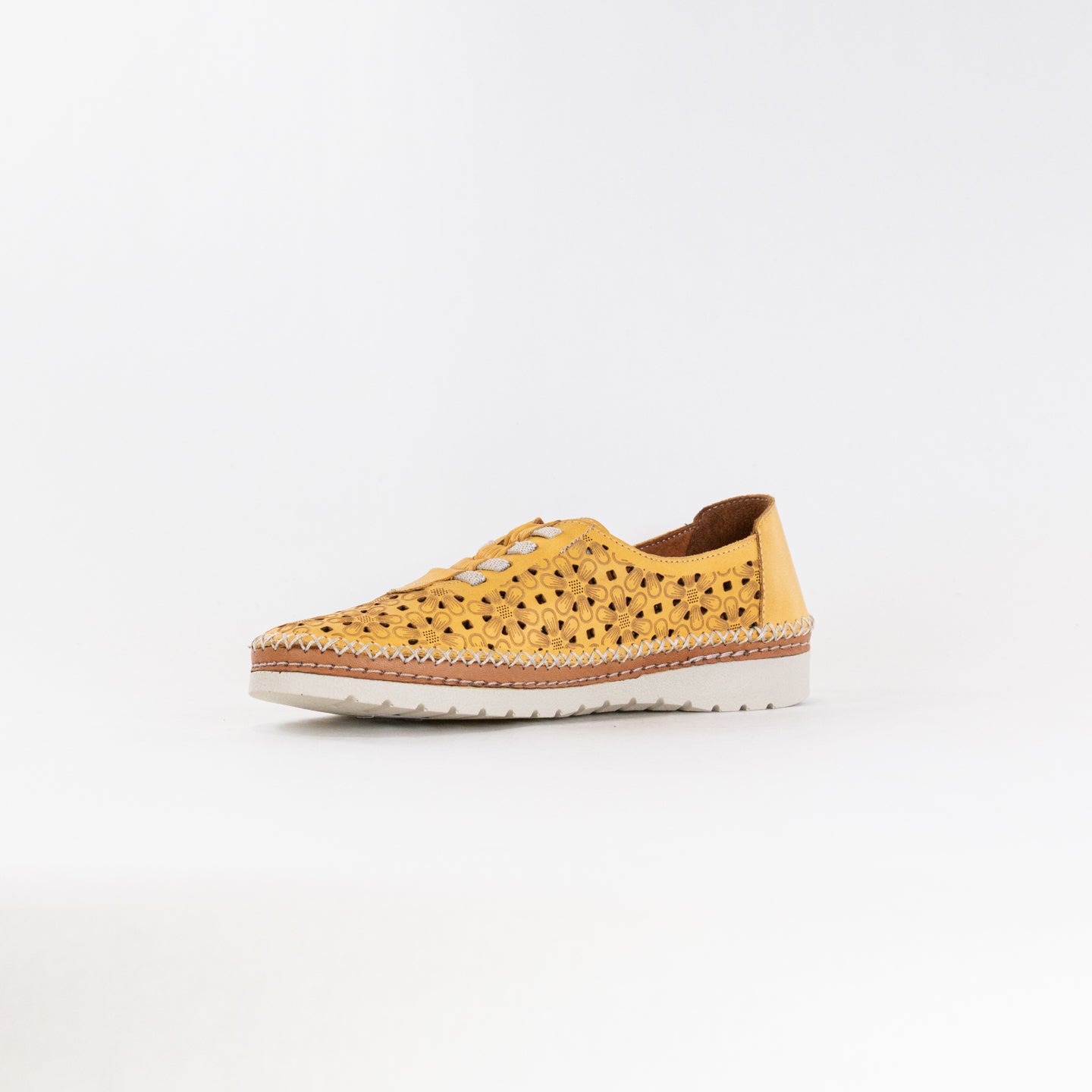 Spring Step Women's Fashionable Laser Cut Leather Slip-on Sneaker - Indi Model in Yellow