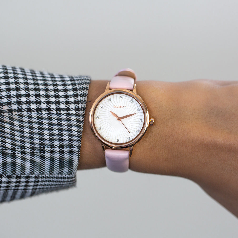 Ellis & Co Stylish Pink Leather Women's 'Sonia' Watch
