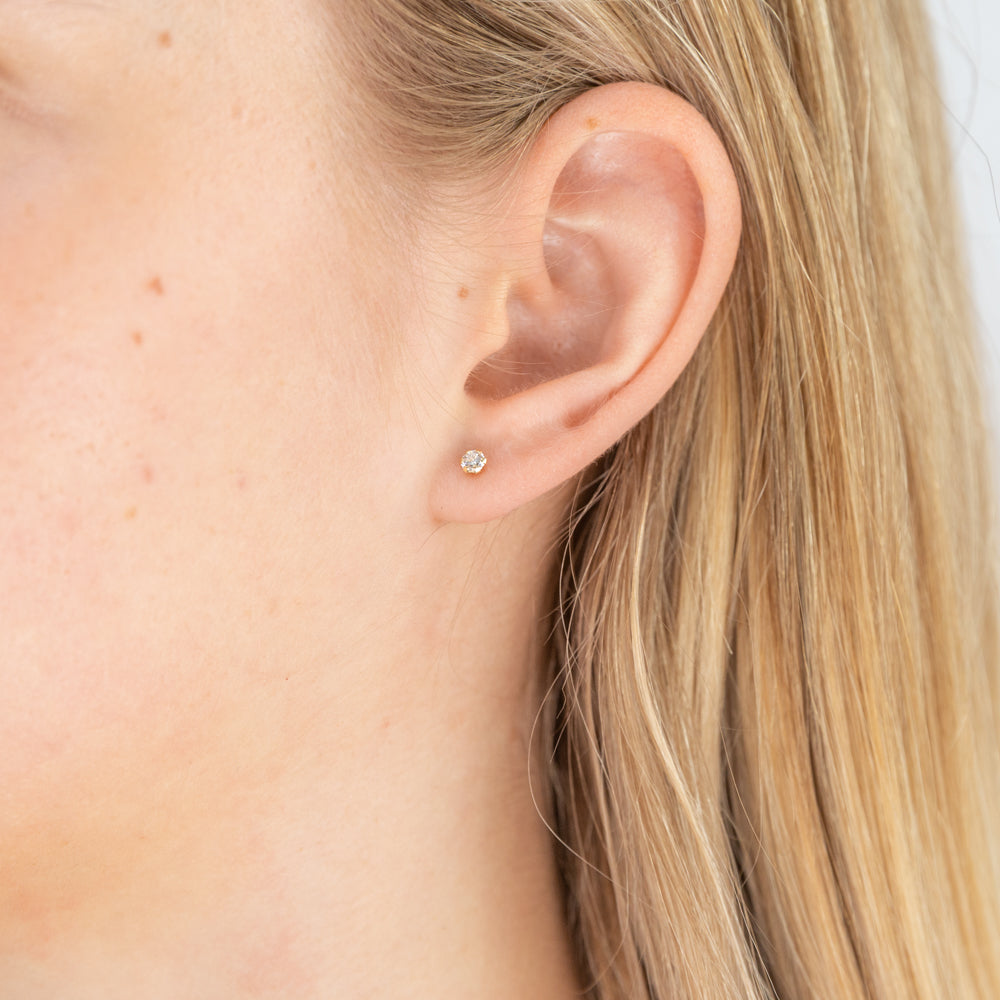 9ct Yellow Gold 3mm Cubic Zirconia Stud Earrings with 6 Claw Setting