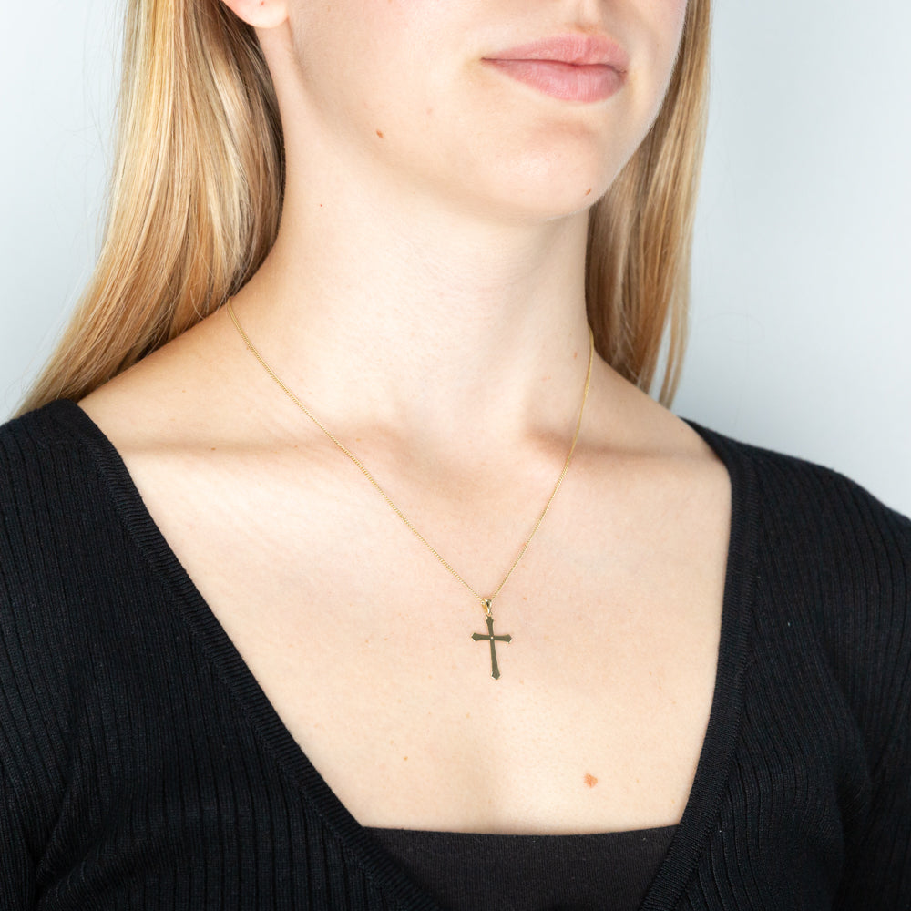 Exquisite 9ct Yellow Gold Pendant with a Diamond - Embellished Cross